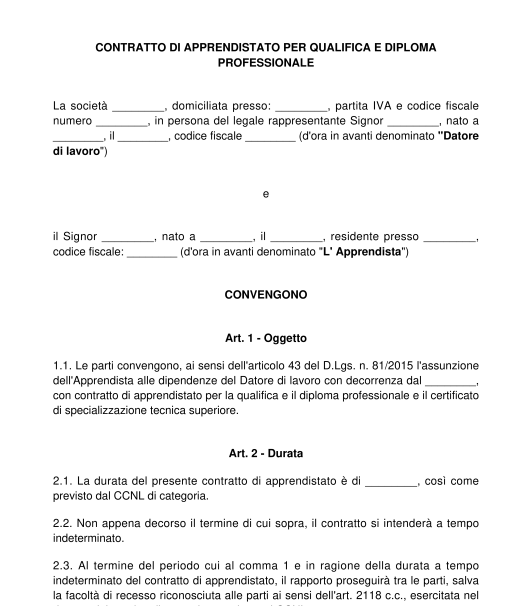 Contratto di apprendistato per qualifica e diploma professionale