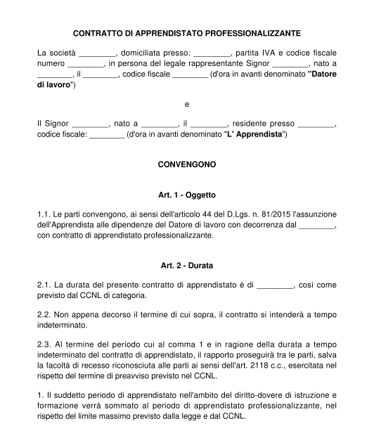 Contratto di apprendistato professionalizzante