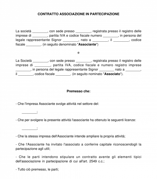 Contratto di associazione in Partecipazione