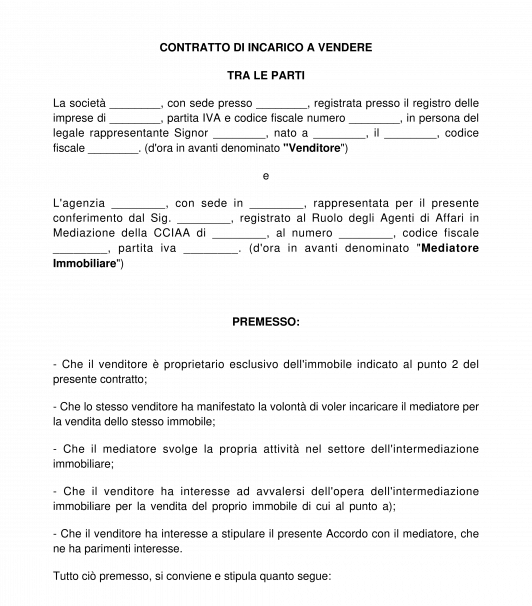 Contratto di mediazione immobiliare - vendita immobile