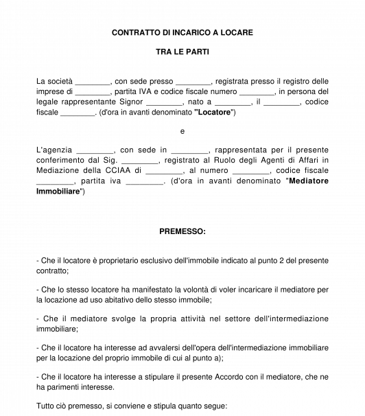 Contratto di mediazione immobiliare - Locazione immobile