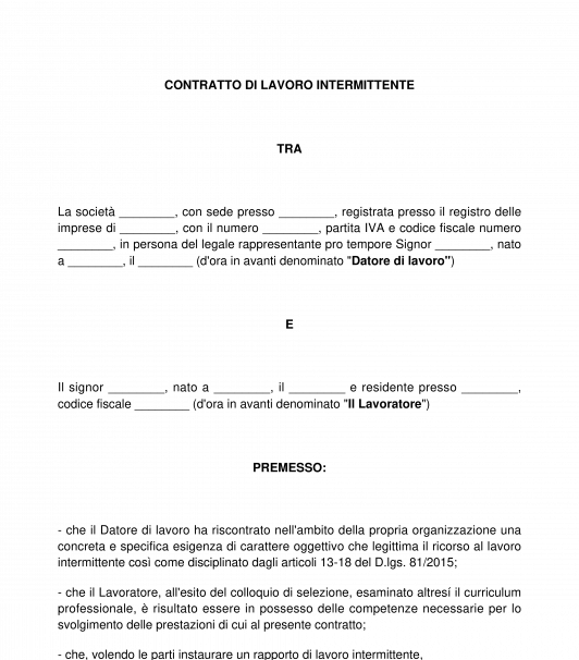 Contratto di lavoro intermittente o a chiamata