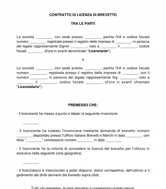 Contratto di licenza brevetto