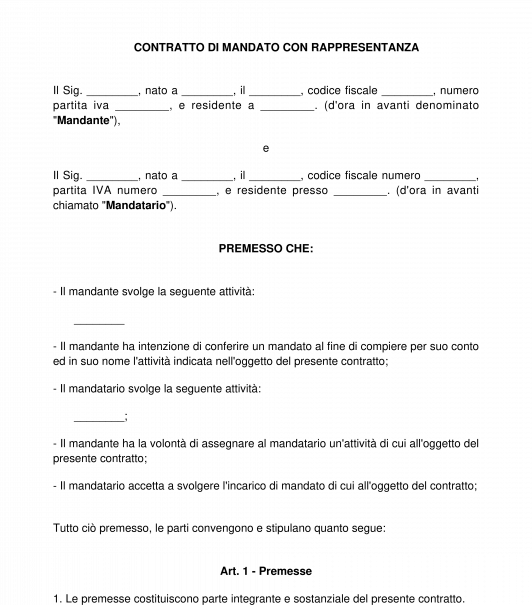 Contratto di mandato con rappresentanza