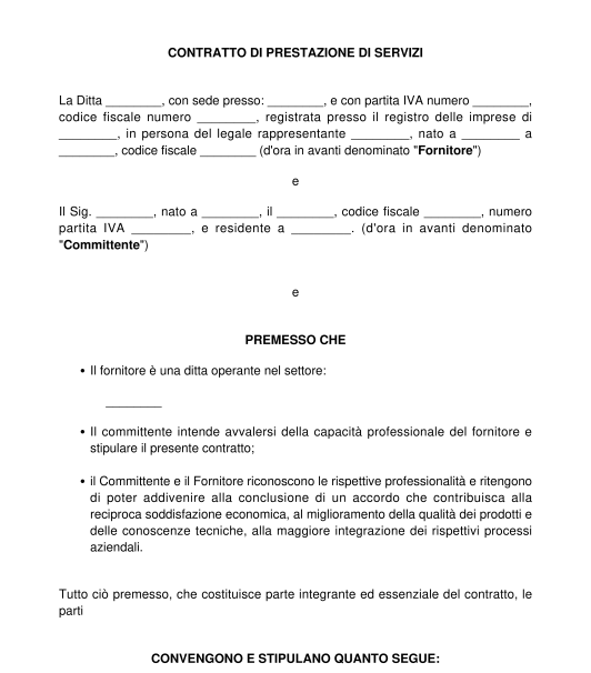 Contratto Prestazione Di Servizi Modello Word E Pdf