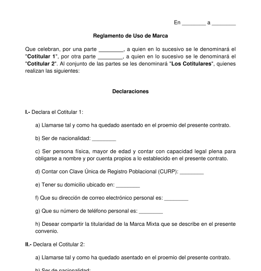 Convenio de Cotitularidad de Marca