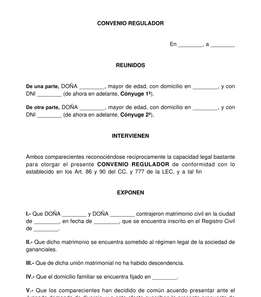 Convenio Regulador para Divorcio o Separación de Mutuo Acuerdo