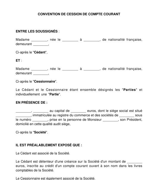 Convention de cession de compte courant d'associé