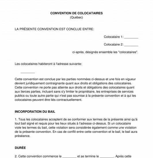 Convention de colocataires