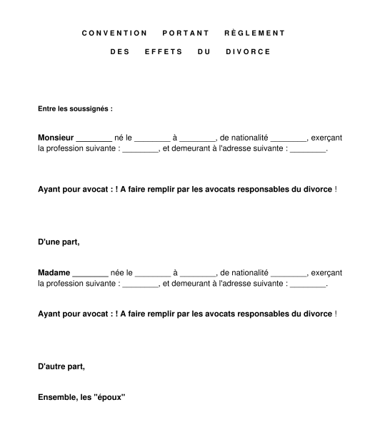 Convention de divorce par consentement mutuel