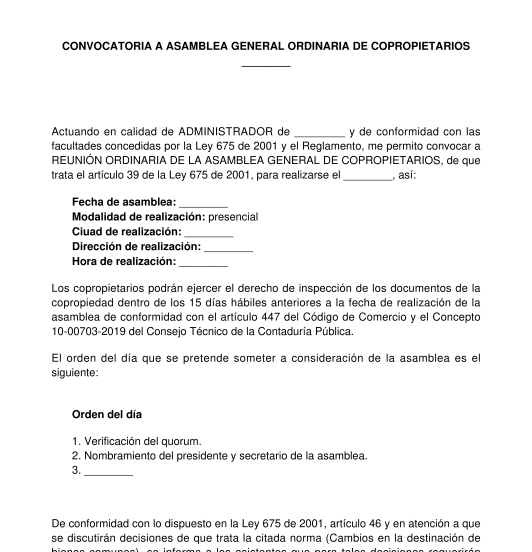 Convocatoria a asamblea de copropietarios