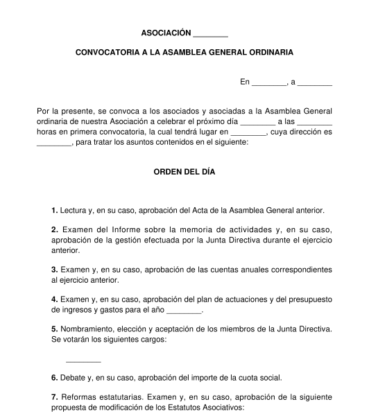 Convocatoria de Asamblea General de una Asociación