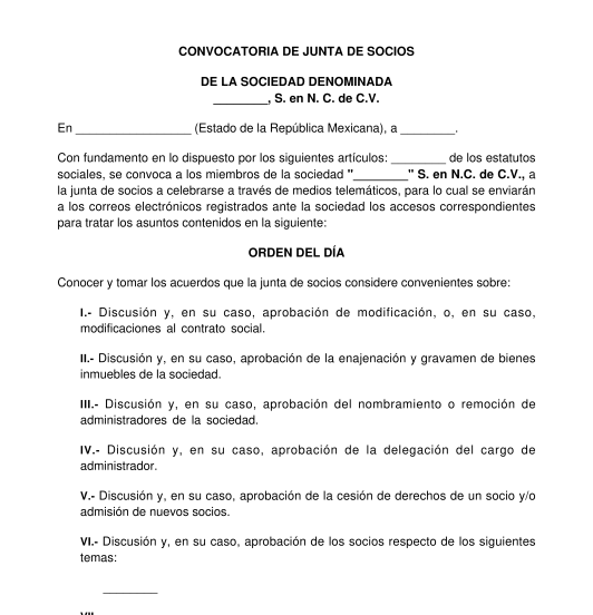 Convocatoria de asamblea ordinaria o extraordinaria de una sociedad