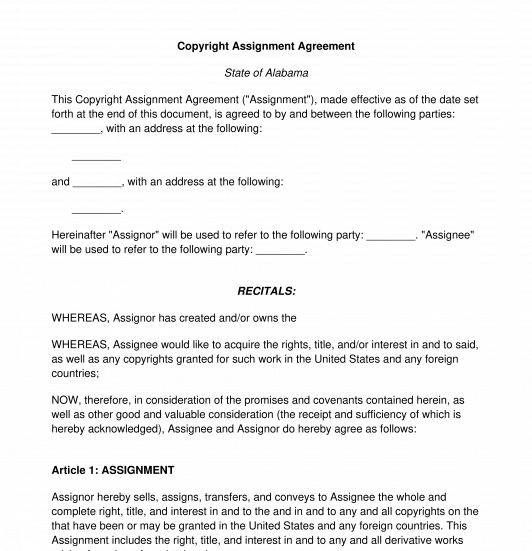 copyright assignment in writing