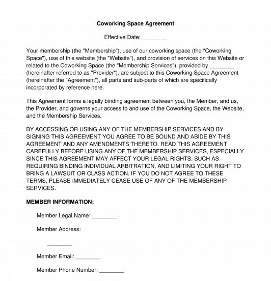 Coworking Space Agreement