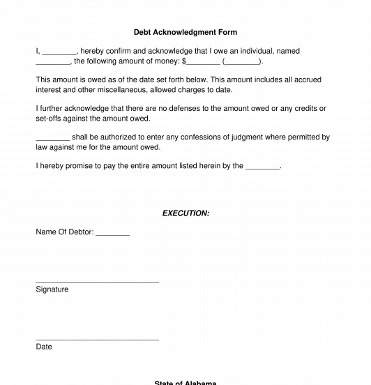 Debt Acknowledgment Form