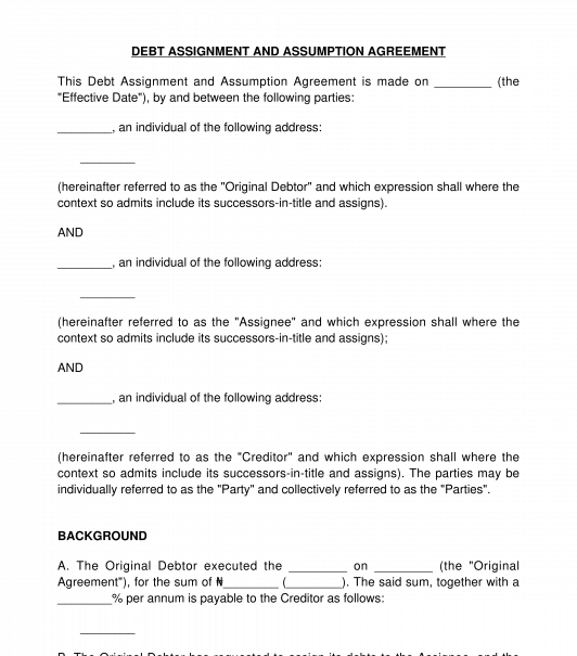 Debt Assignment and Assumption Agreement