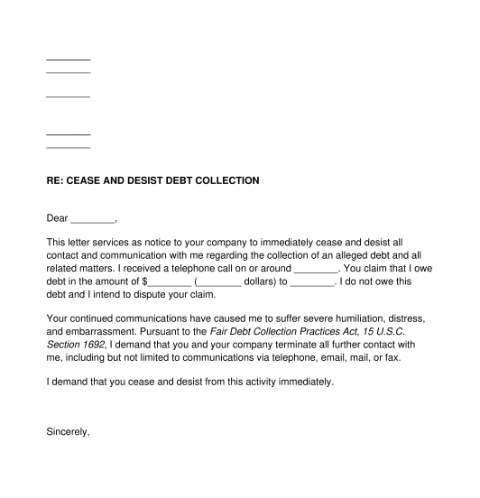 Debt Collection Cease and Desist Letter