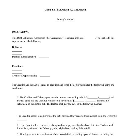 Debt Settlement Agreement  Template  Word  PDF