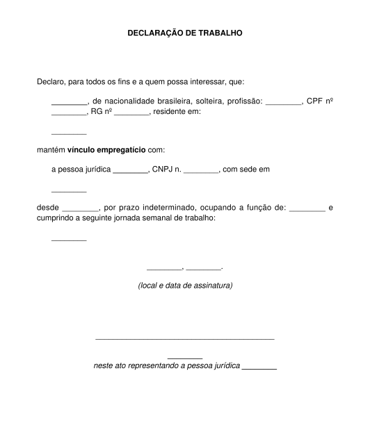 Declaração de Trabalho - Modelo, Exemplo - Word e PDF