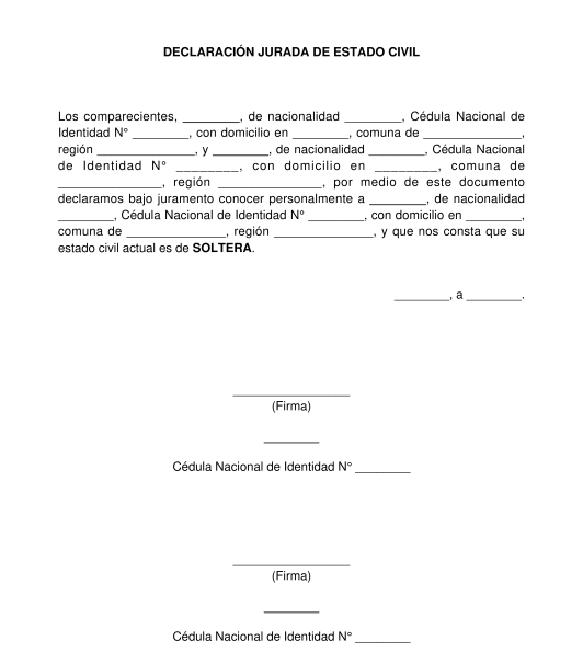 Declaración Jurada De Estado Civil Modelo Word Y Pdf