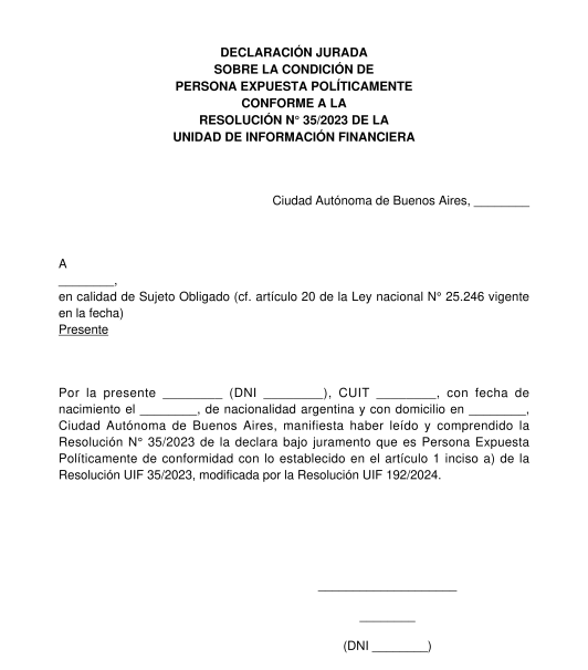 Declaración Jurada de Persona Expuesta Políticamente