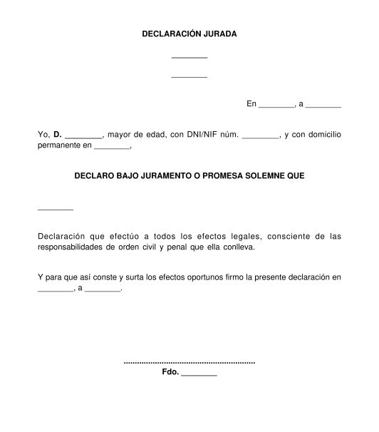 Declaración Jurada - Modelo Tipo a Rellenar Word y PDF