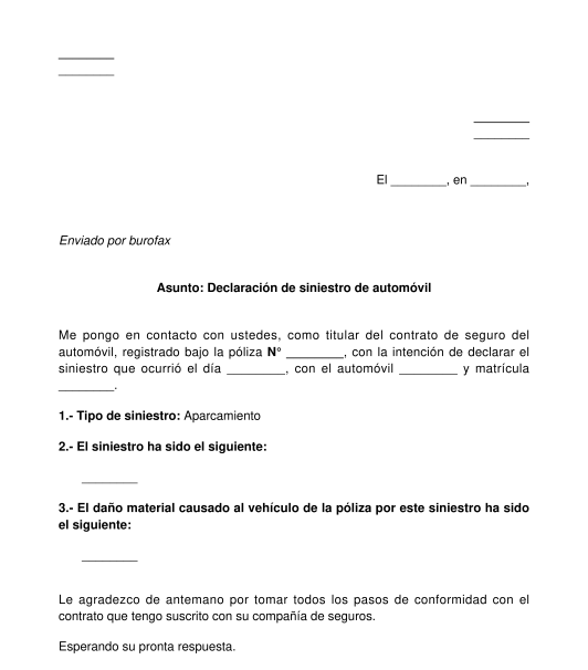 Declaración de siniestro a la compañía de seguros