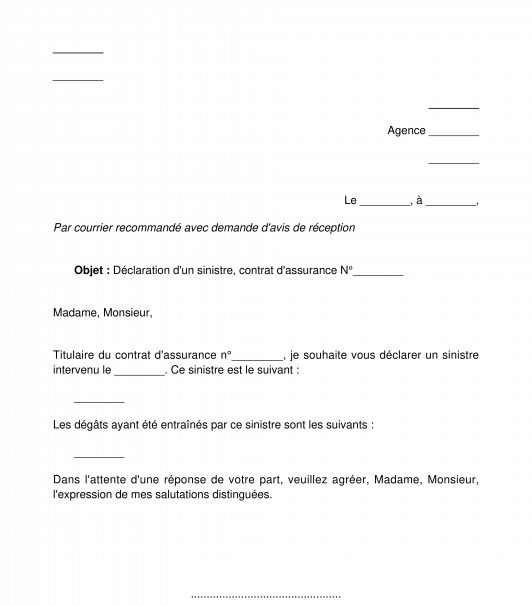 modele de lettre sinistre assurance