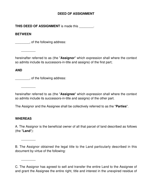 Deed of Assignment