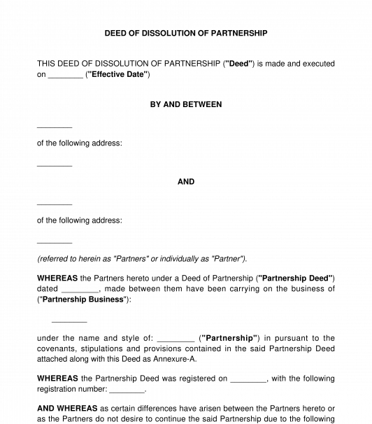 Deed of Dissolution of Partnership Firm