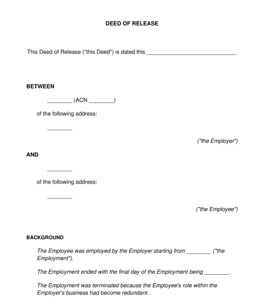 Deed of Release for Employment