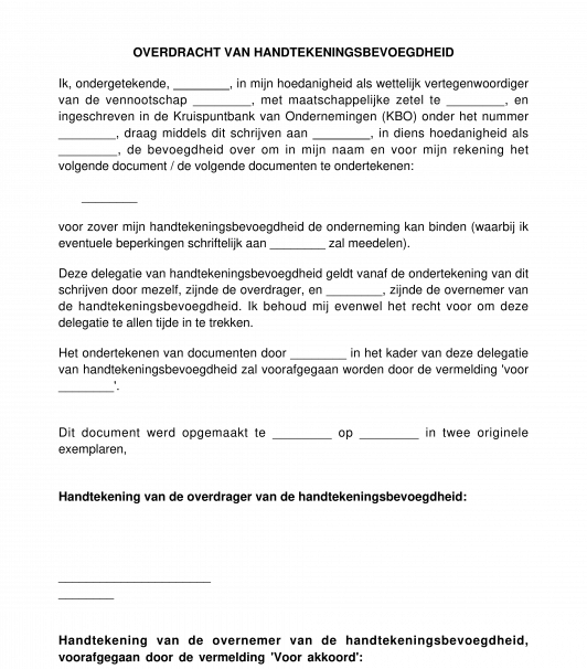 Delegatie van handtekeningsbevoegdheid