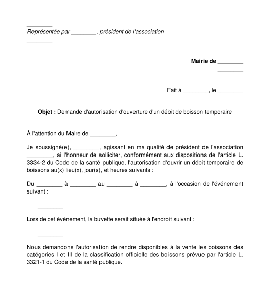 Demande d'autorisation d'ouverture d'une buvette associative temporaire