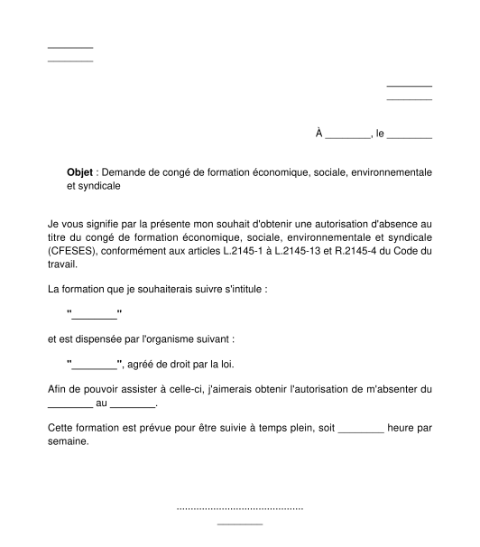 Demande de congé de formation économique, sociale, environnementale et syndicale
