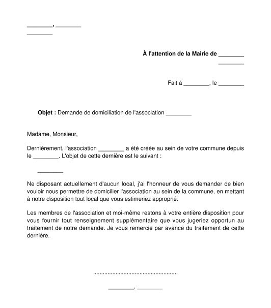 Demande de domiciliation d'une association