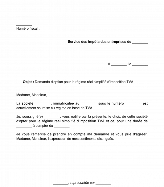 Demande d'option pour un régime de TVA