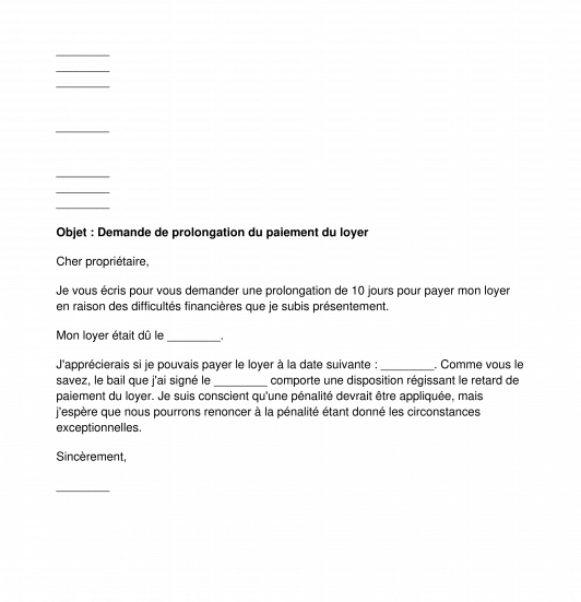 Demande de prolongation du paiement du loyer