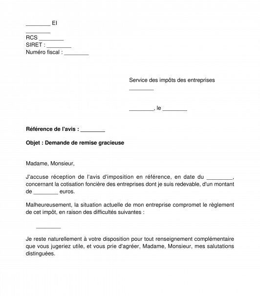Demande de remise gracieuse de la cotisation foncière des entreprises