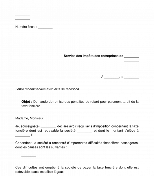 Demande de remise de pénalités de retard professionnels