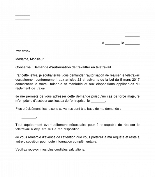 Demande de télétravail occasionnel