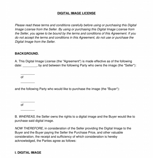 Digital Image License Agreement