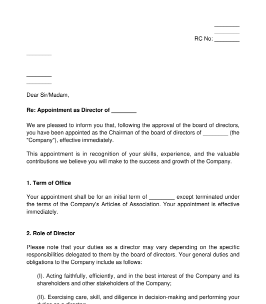 Director Appointment Letter