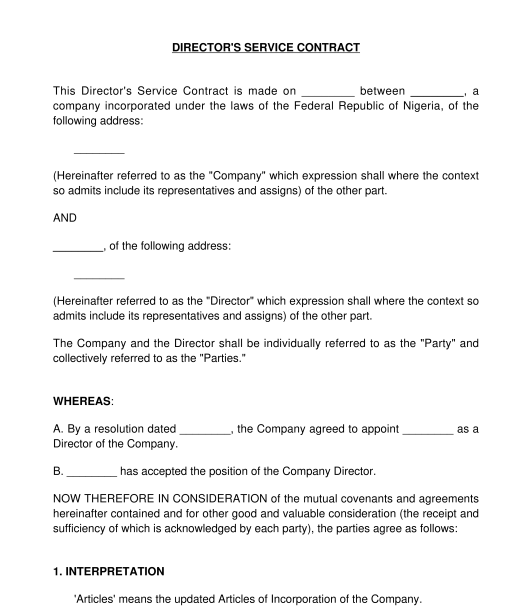 Director's Service Contract