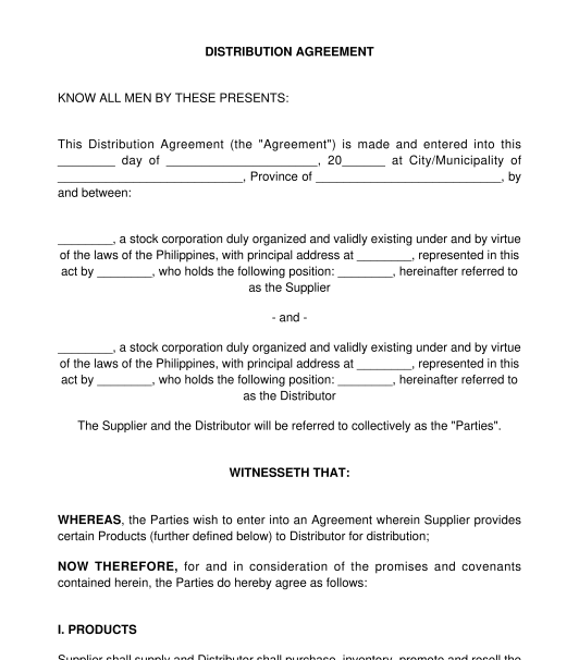 Distribution Agreement - Sample Template - Word and PDF
