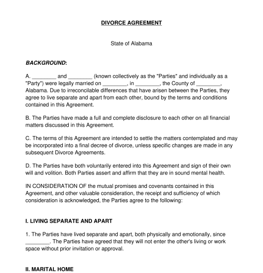 Sample Divorce Mediation Agreement