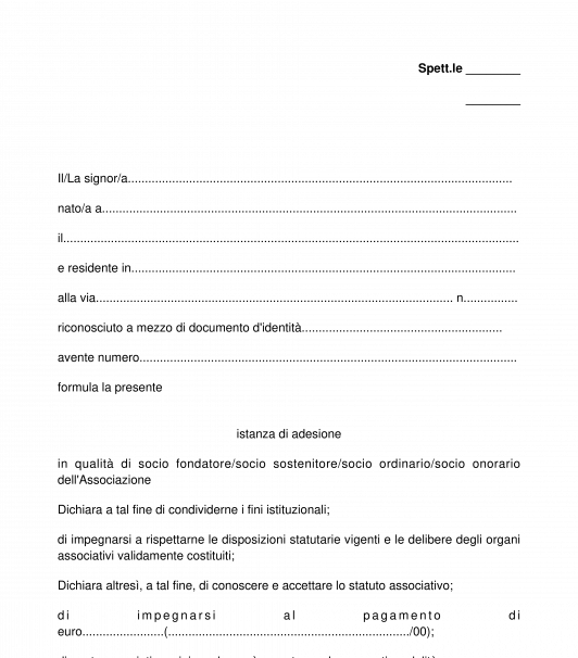 Domanda di adesione ad associazione