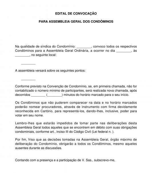 Edital de convocação de assembleia geral de condôminos