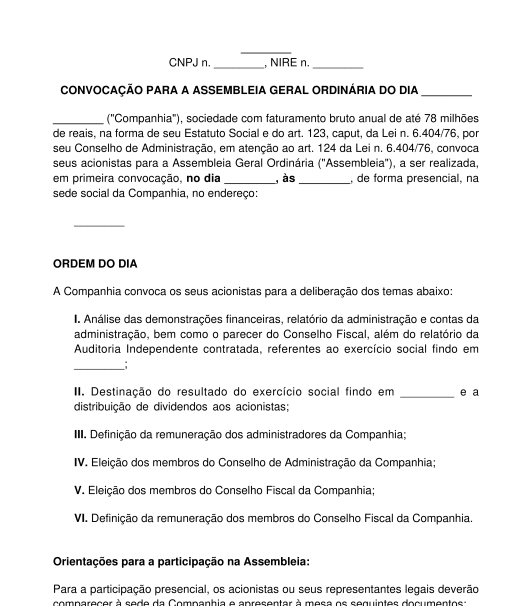 Edital de convocação de assembleia geral ordinária sociedade anônima fechada