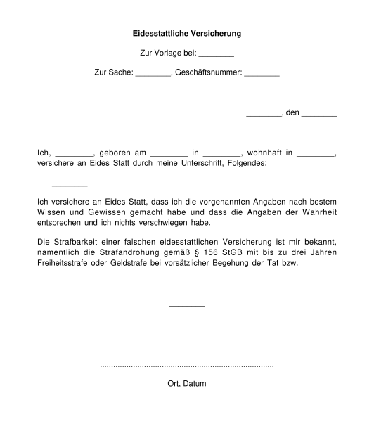 Eidesstattliche Versicherung Muster Vorlage Word Pdf